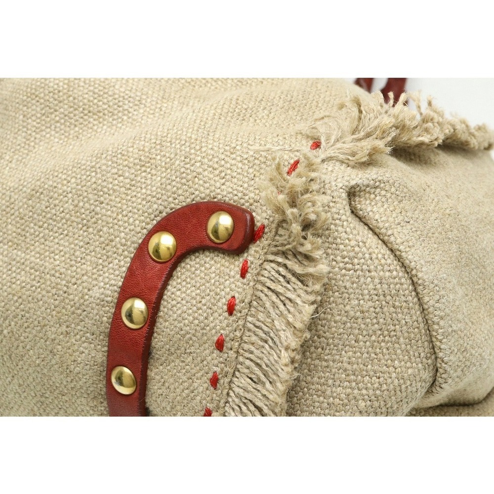 Miu Miu Fringe Linen Hemp Tote Bag Beige Brown - image 3